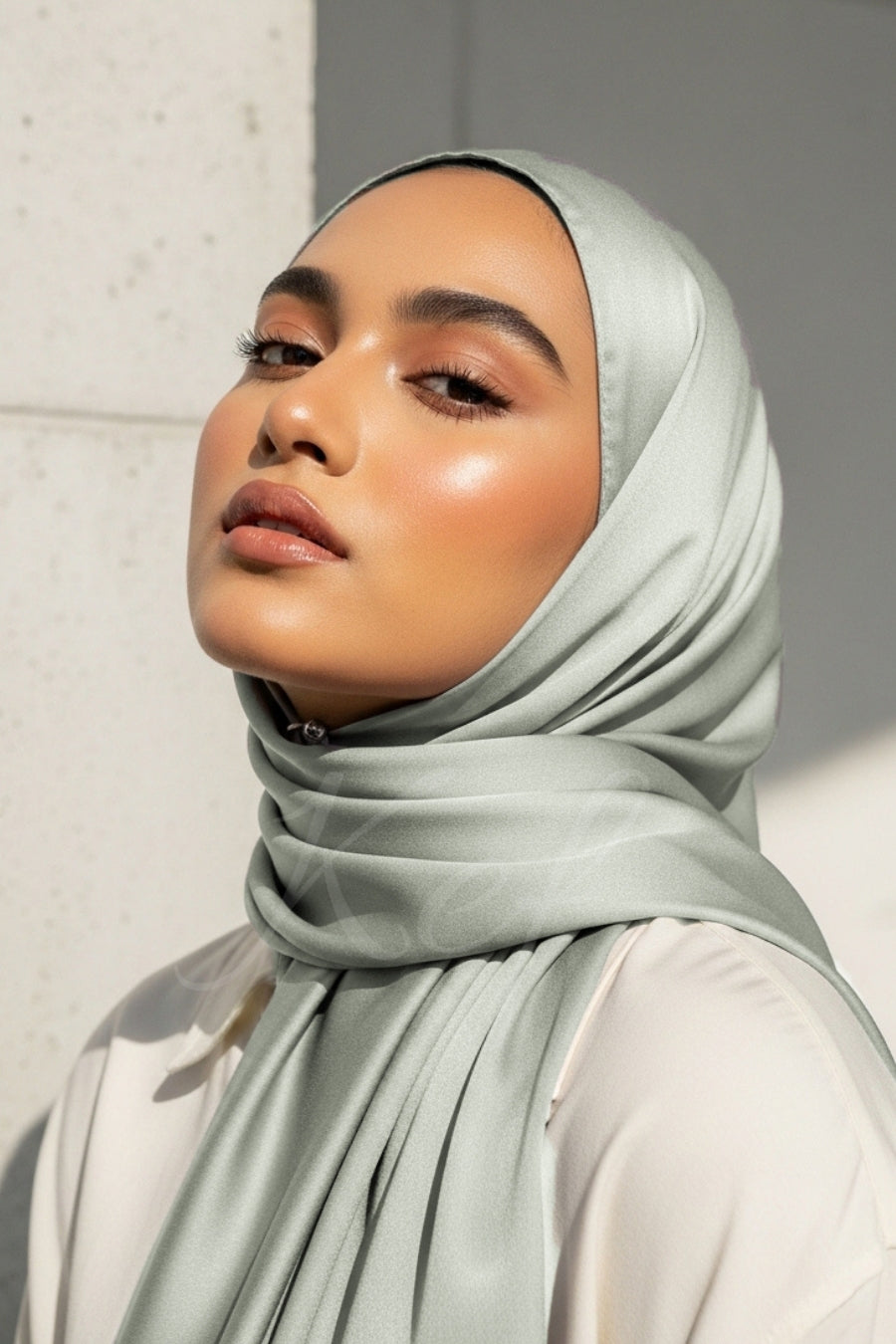 Plain Silk Hijab - Silver