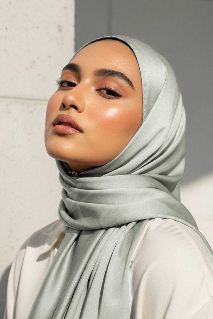Plain Silk Hijab - Silver
