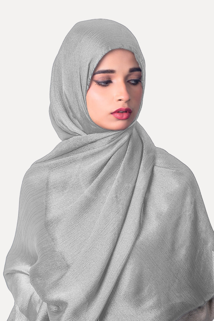Crinkle Chiffon Hijab - Silver (Shimmer)