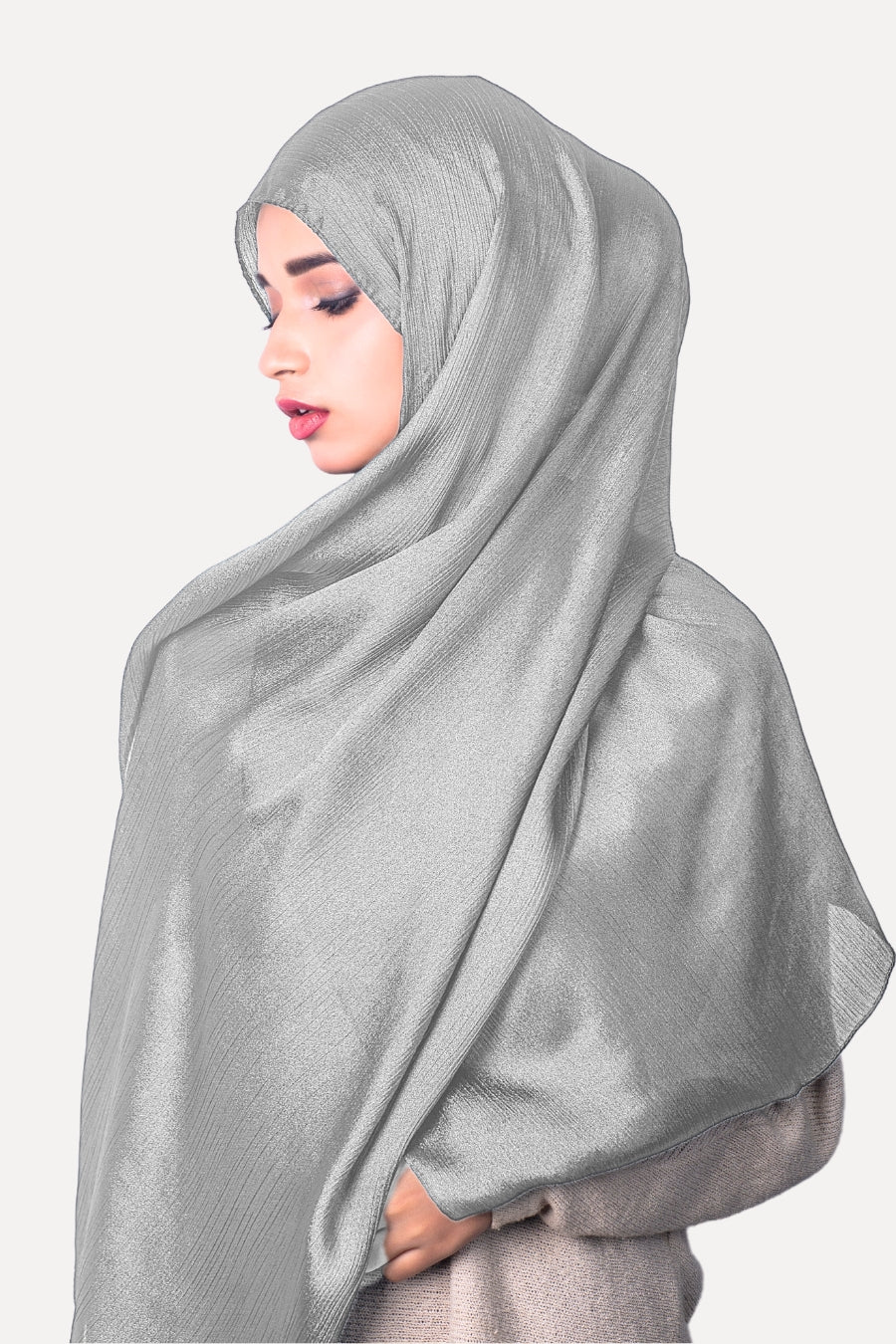 Crinkle Chiffon Hijab - Silver (Shimmer)