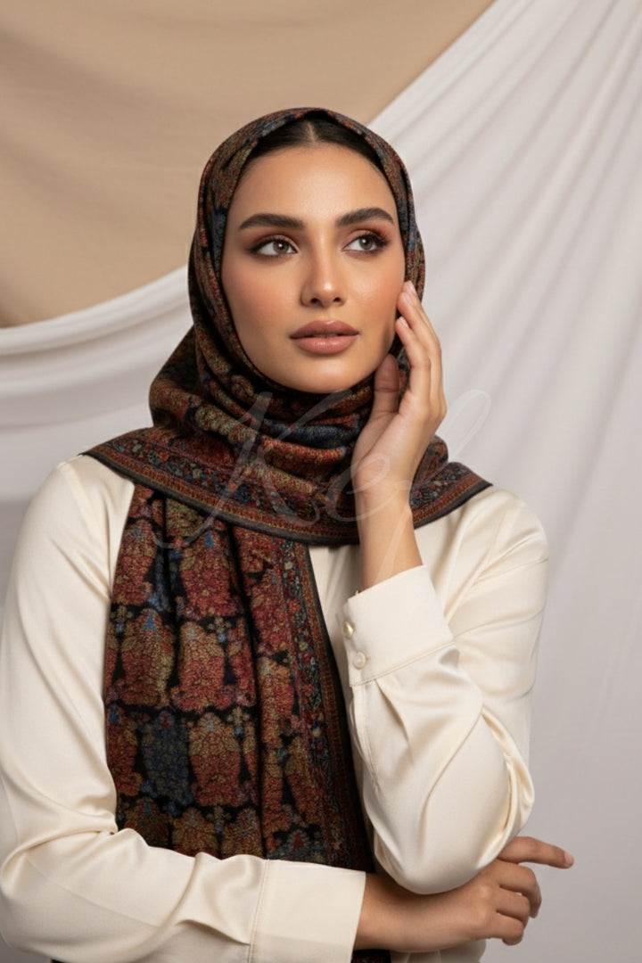 Printed Cashmere Echo Hijab - Smoky Taupe