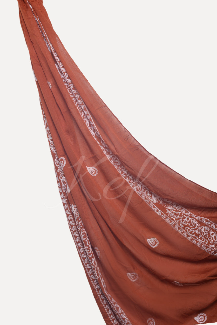 Stripe Embroidery Lawn Hijab - Tan
