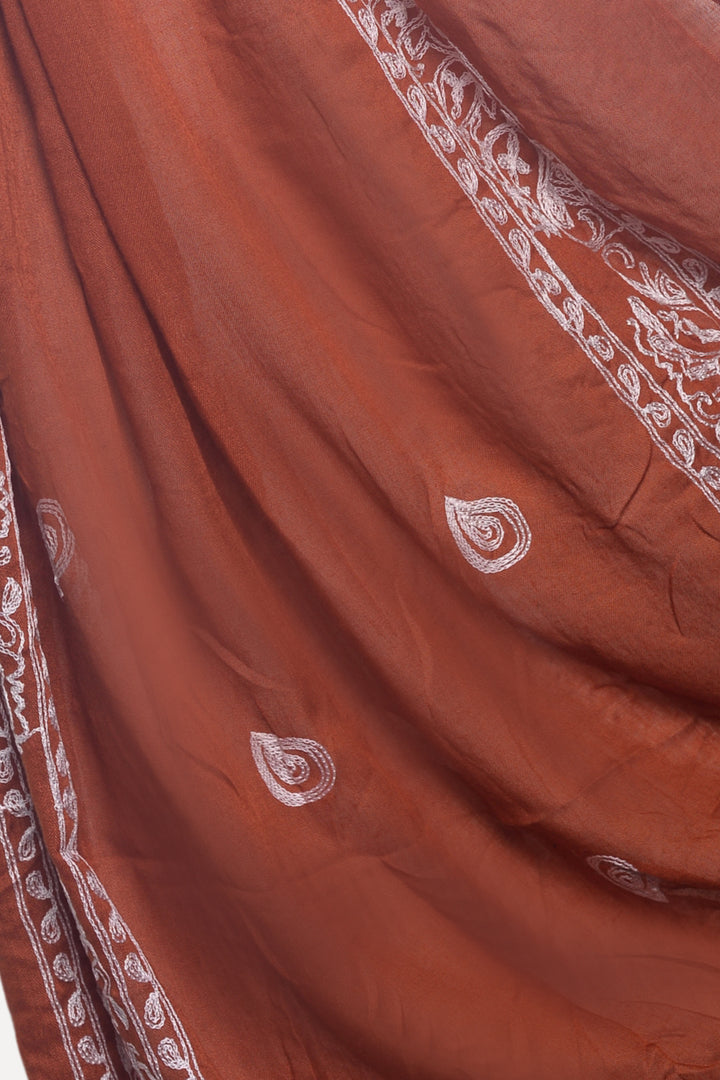 Stripe Embroidery Lawn Hijab - Tan