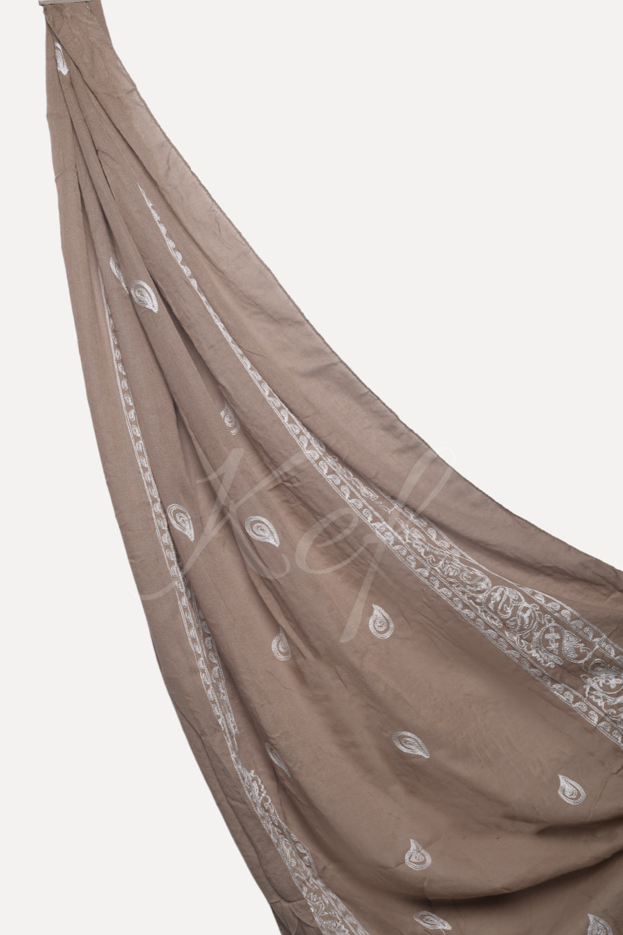 Stripe Embroidery Lawn Hijab - Taupe