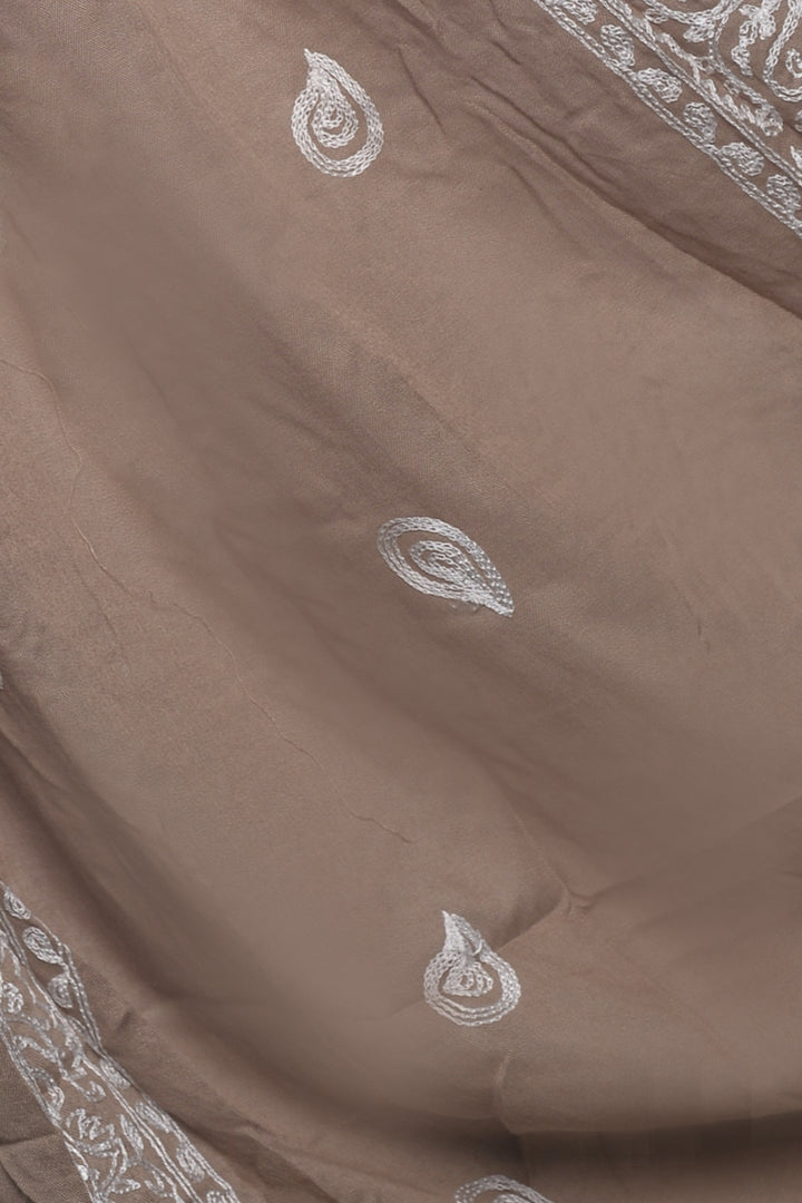 Stripe Embroidery Lawn Hijab - Taupe
