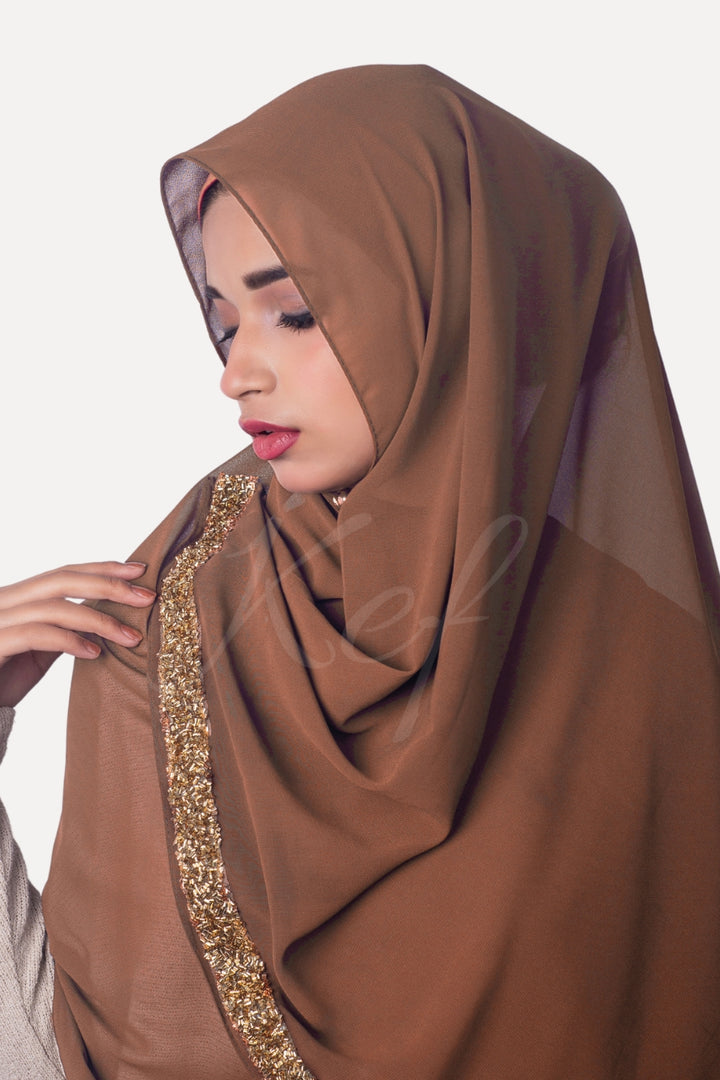 Lace Georgette Hijab - Toffee