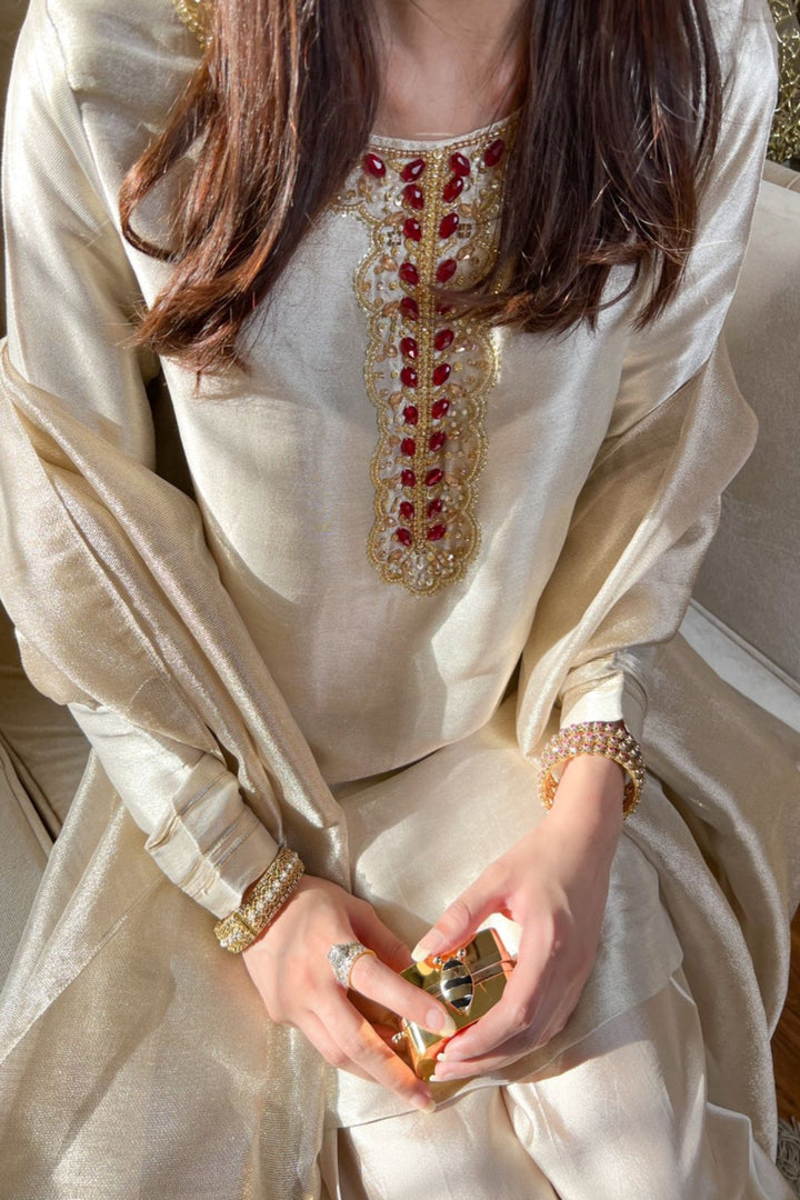 Ivory Pure Soft Satin Lama Tissue Dress