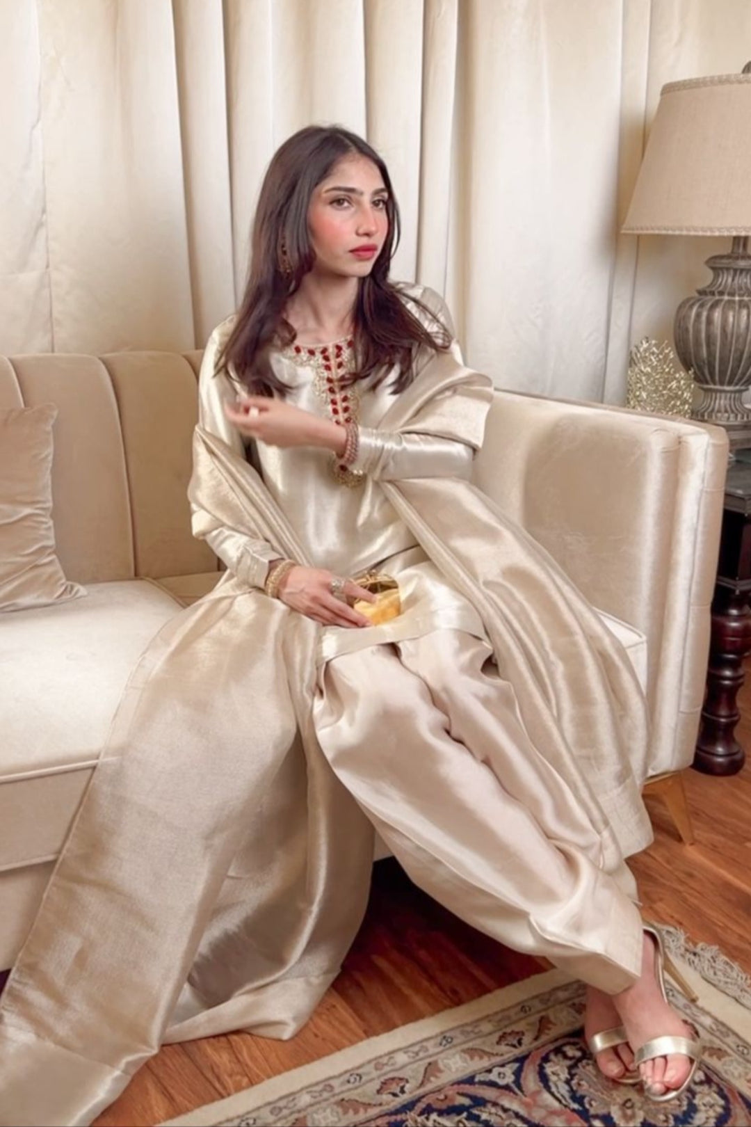 Ivory Pure Soft Satin Lama Tissue Dress