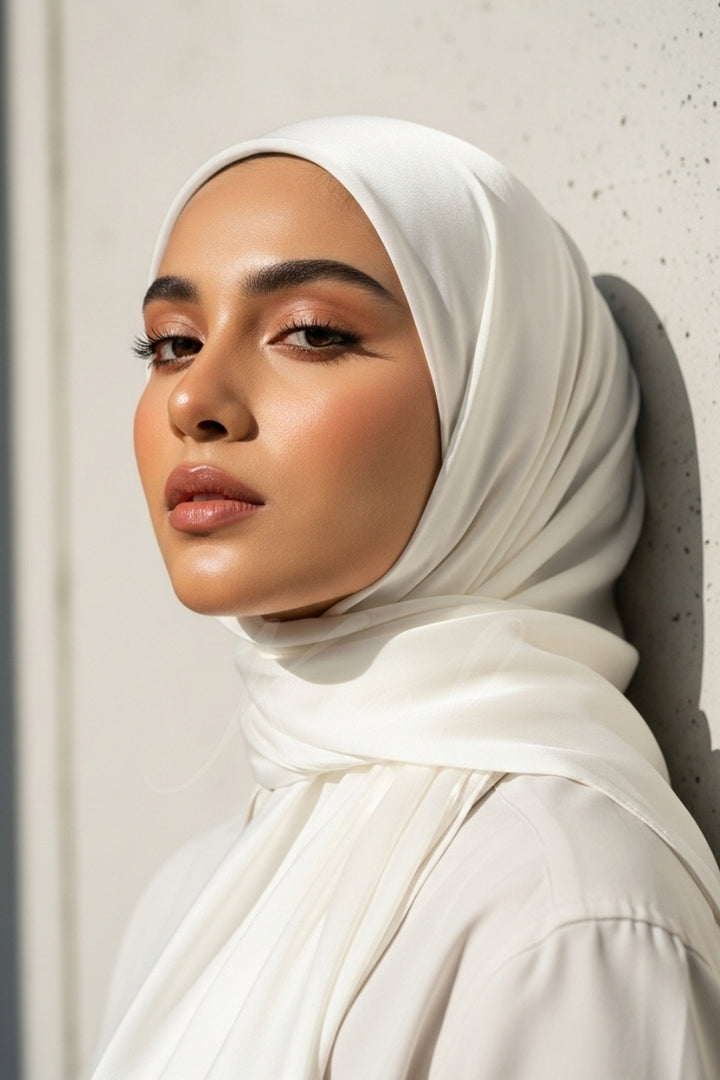 Plain Silk Hijab - White
