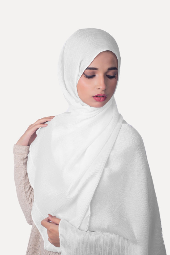 Crinkle Chiffon Hijab - White (Shimmer)