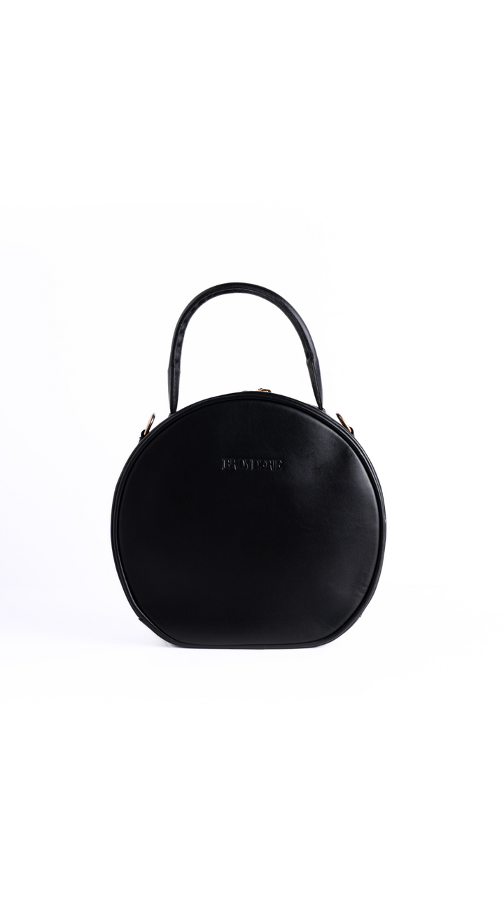 Round Leather Black Bag