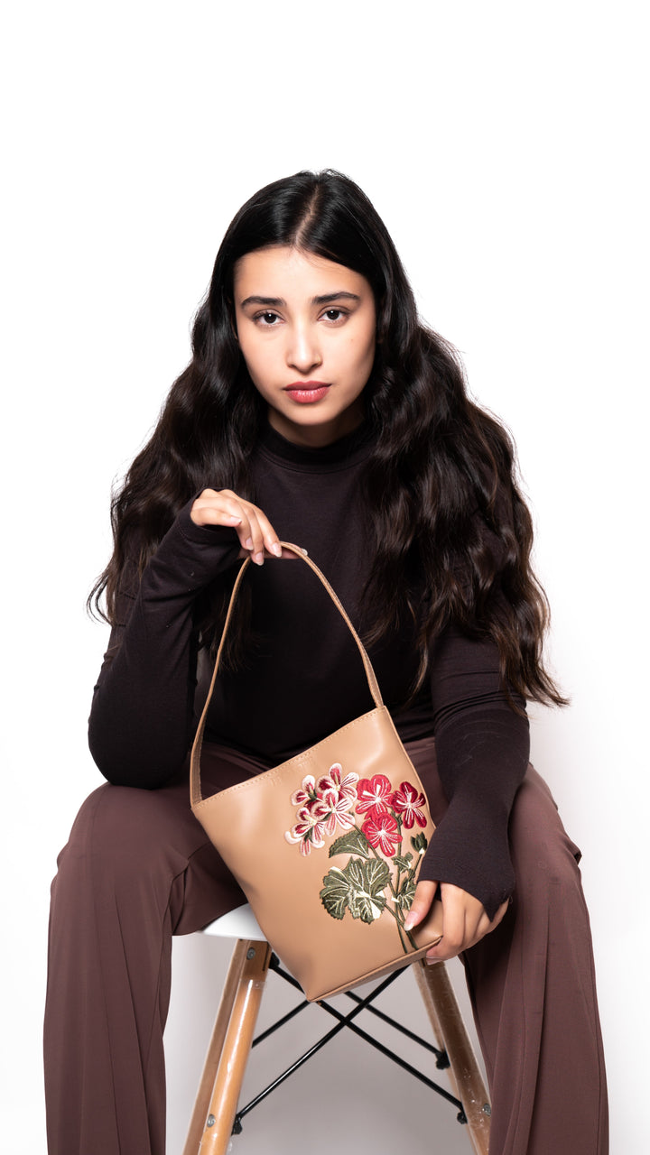 Nude Embroidered Bucket Bag