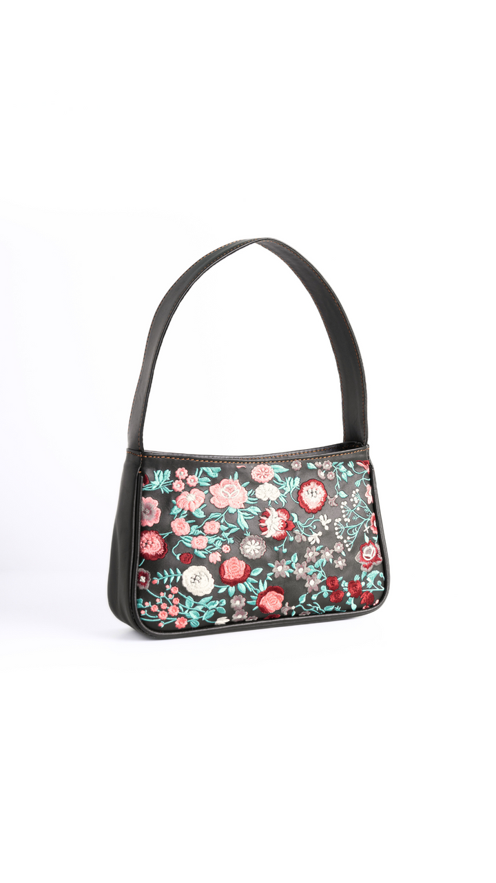 Small Leather Embroidered Brown Shoulder Bag