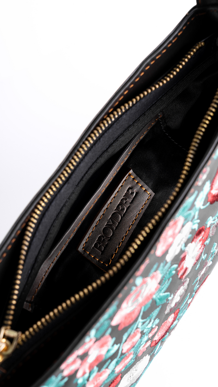 Small Leather Embroidered Brown Shoulder Bag