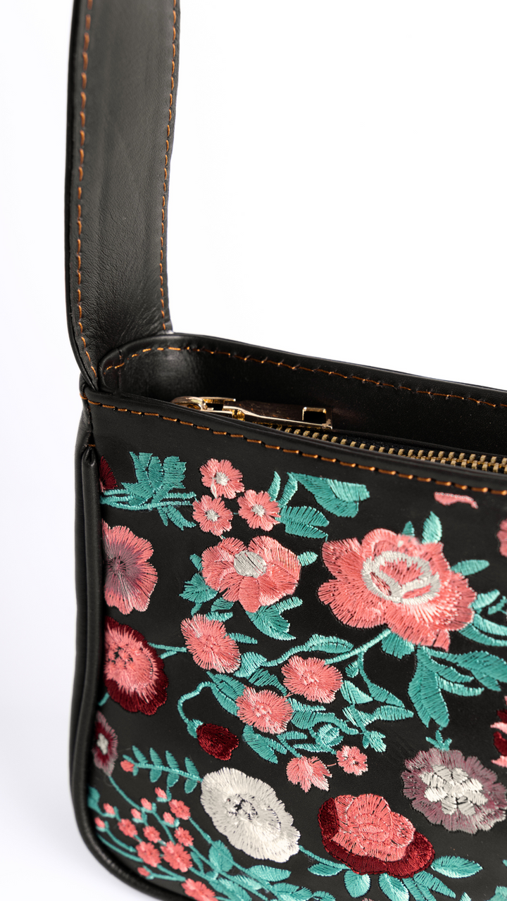 Small Leather Embroidered Brown Shoulder Bag