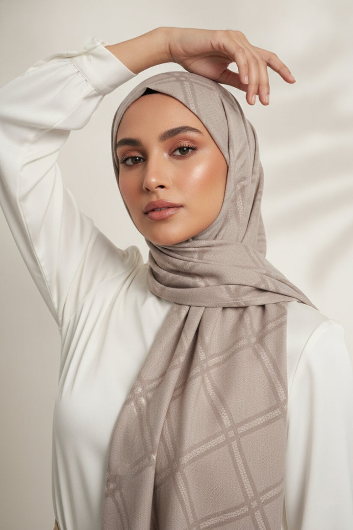 Grid Patterned Cashmere - Light Taupe