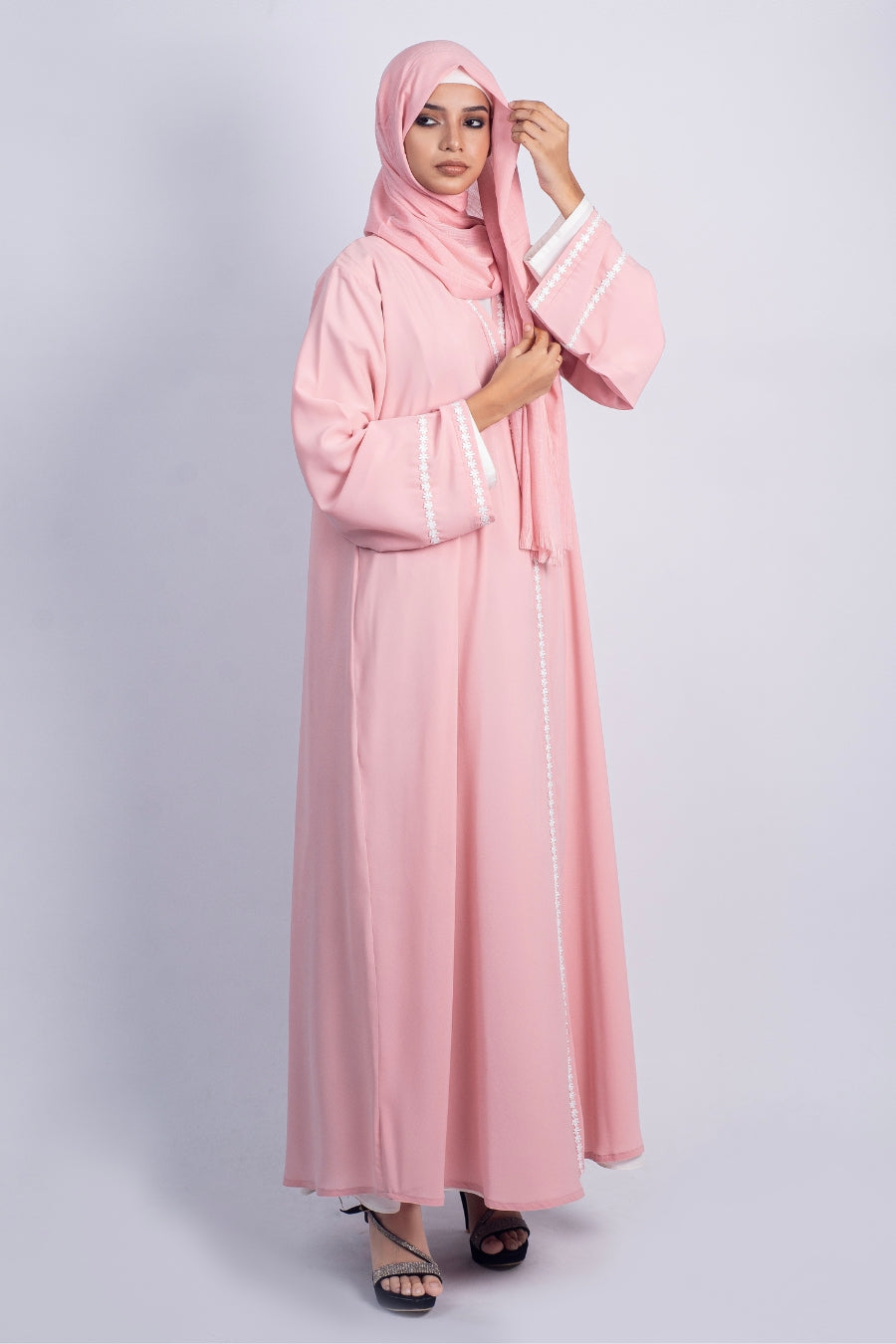 Lace Peachy Pink Abaya