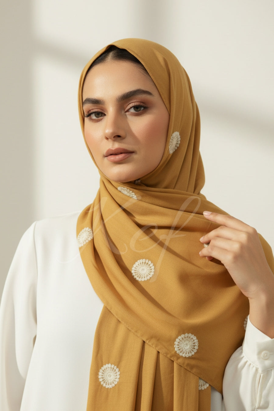 Circle Embroidery Lawn - Mustard