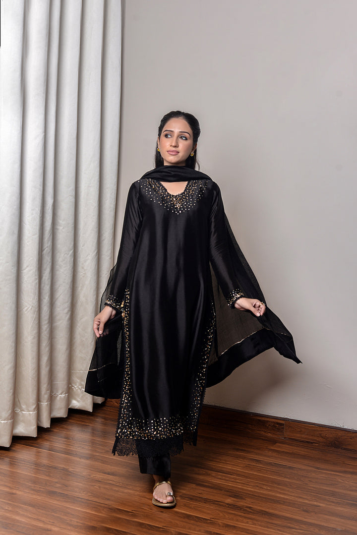 BLACK SHEESHA SILK DRESS