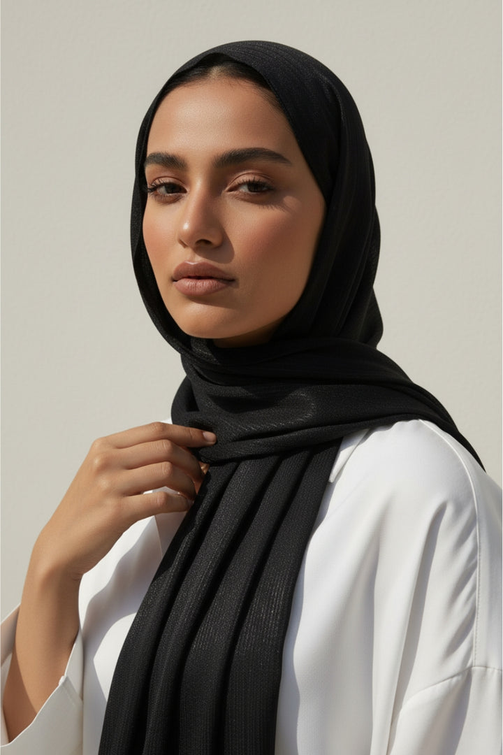 Crinkle Chiffon Hijab - Black (Shimmer)