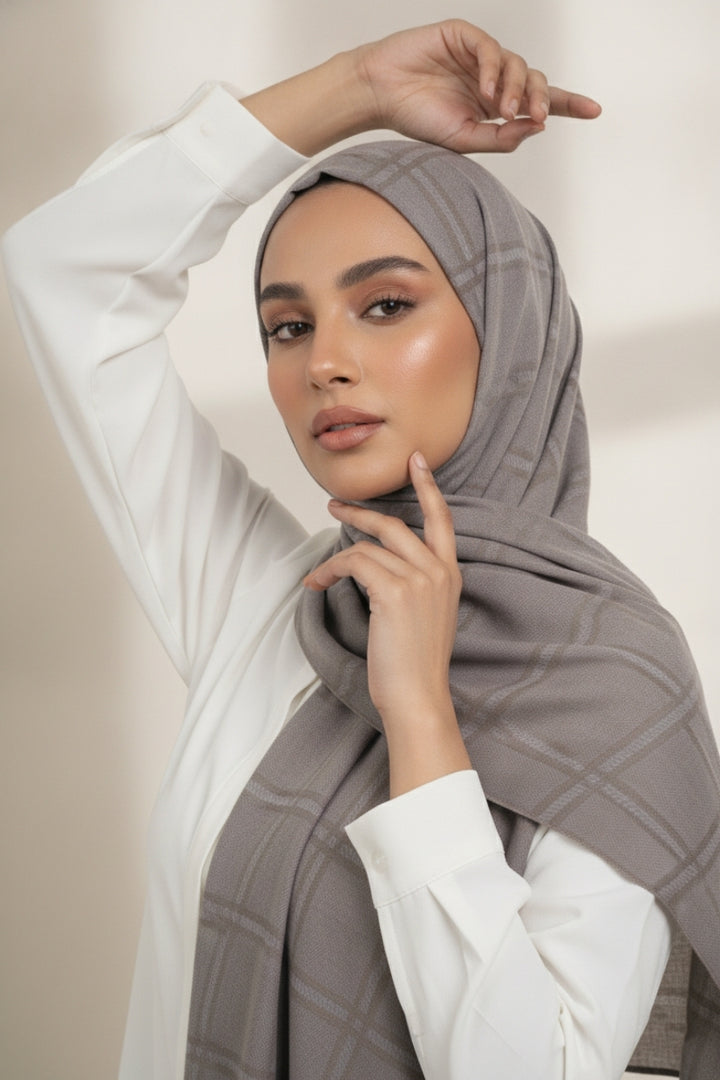 Grid Patterned Cashmere - Dark Taupe