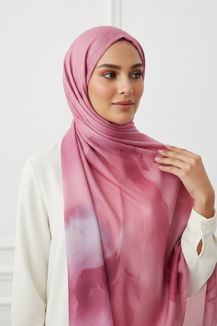 Printed Viscose Modal Hijab - Wild Rose