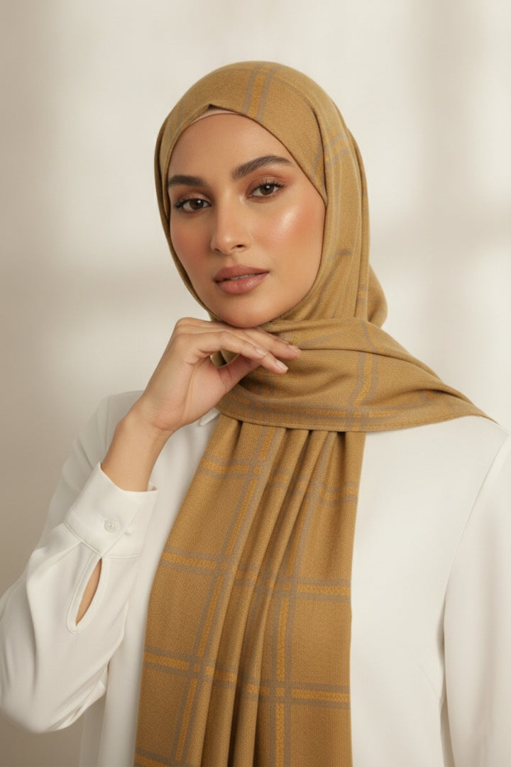 Grid Patterned Cashmere - Dijon