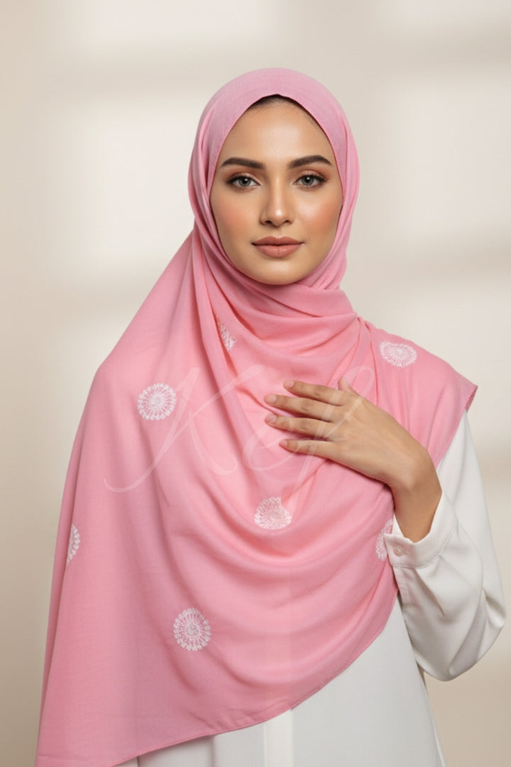 Circle Embroidery Lawn - Peachy Pink