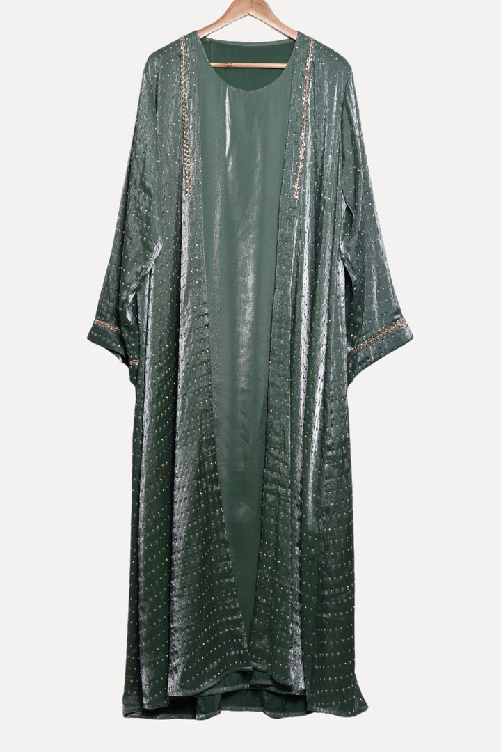 Fancy Dotted Green Abaya