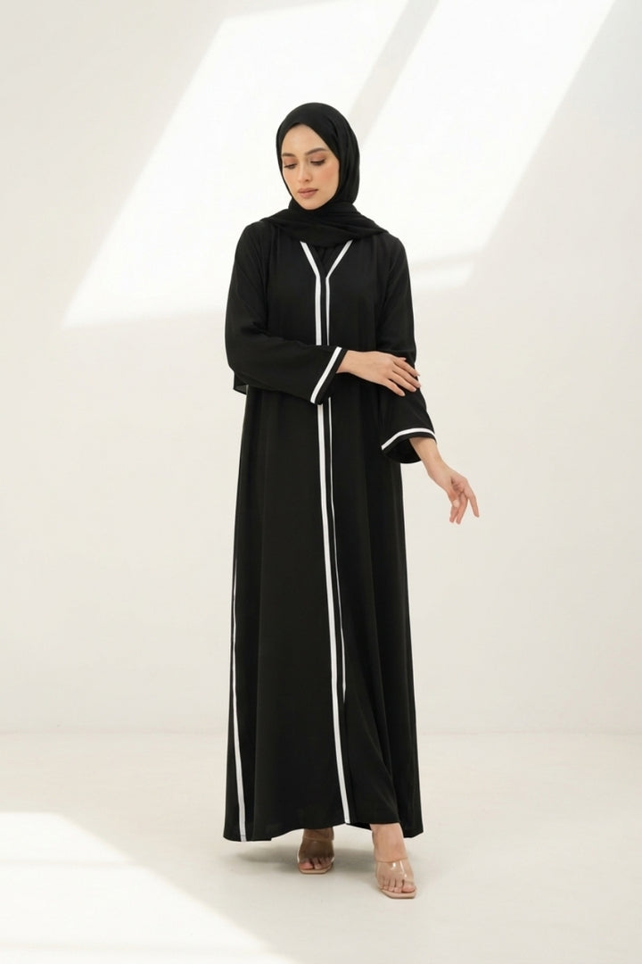 White Striped Black Abaya