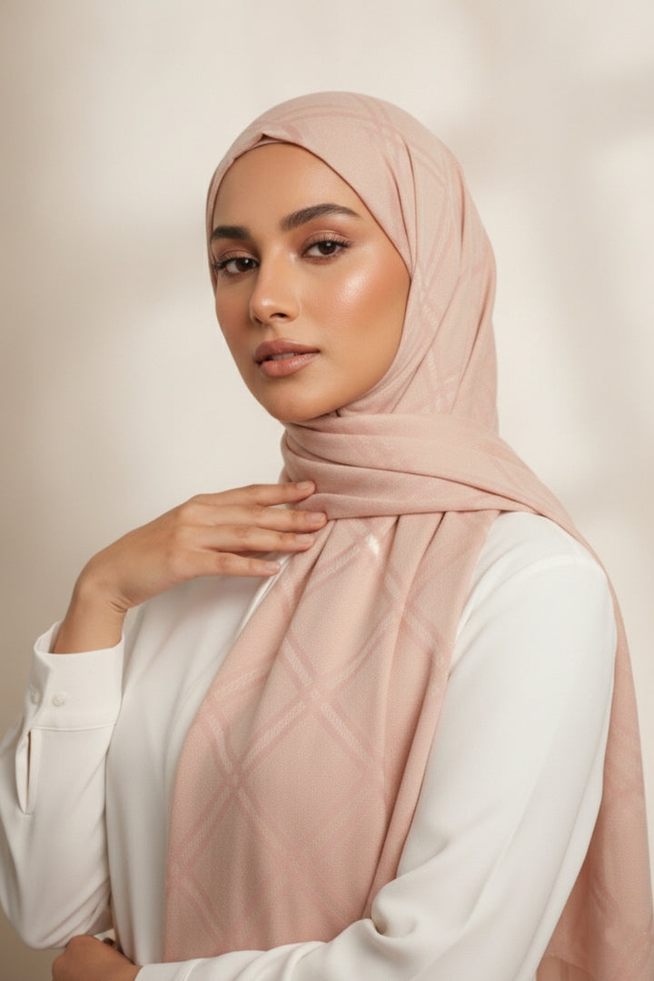Grid Patterned Cashmere - Flamingo