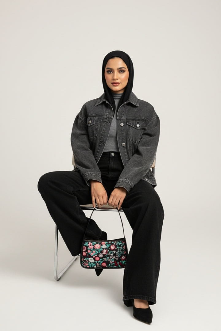 Small Leather Embroidered Brown Shoulder Bag