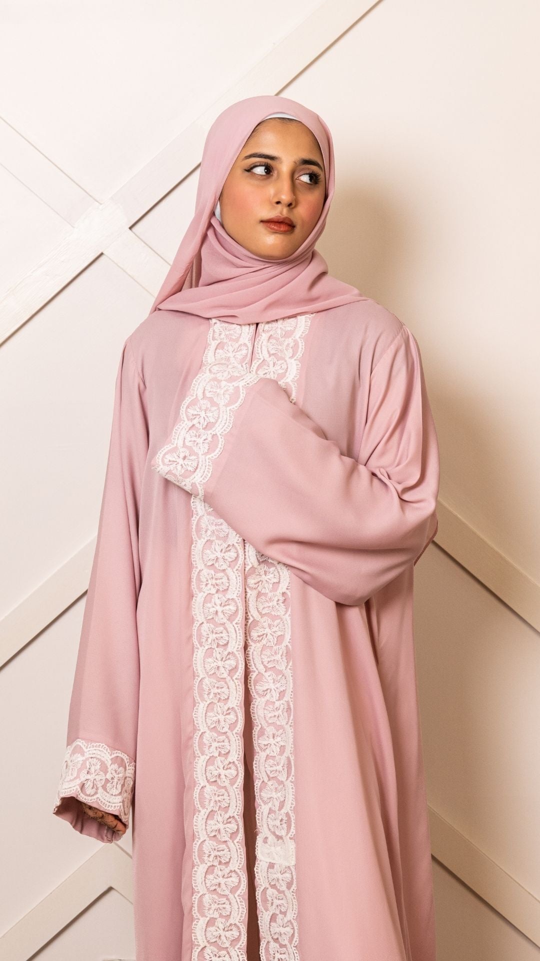 Pink Lace Embroidery Abaya