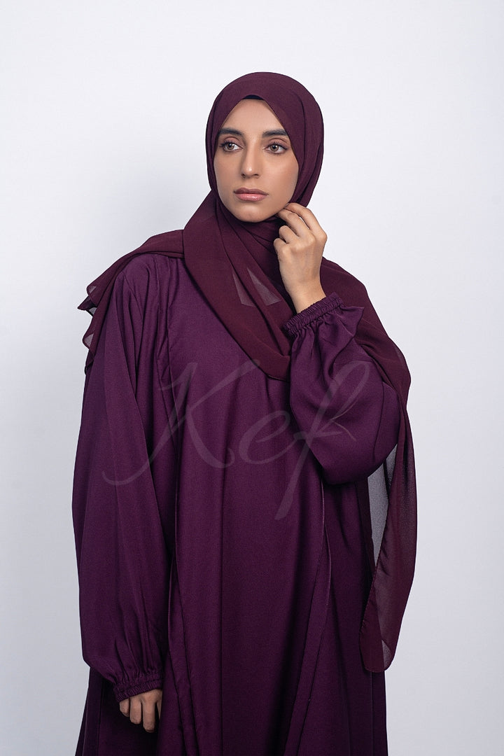 Plum Scrunch Sleeves Abaya