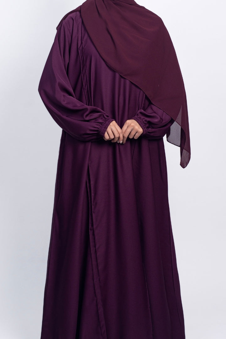 Plum Scrunch Sleeves Abaya