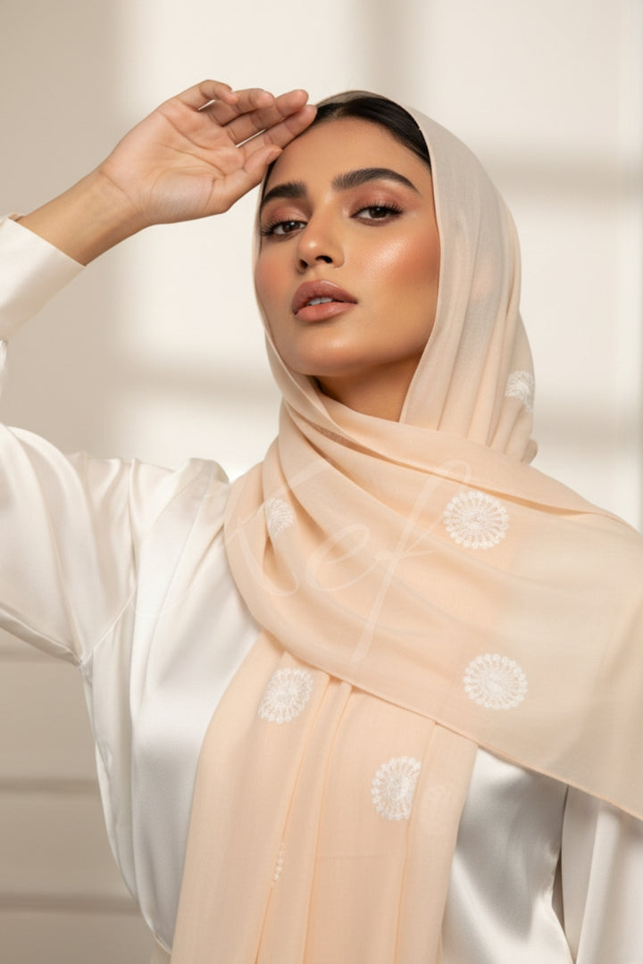 Circle Embroidery Lawn - Pale Taupe