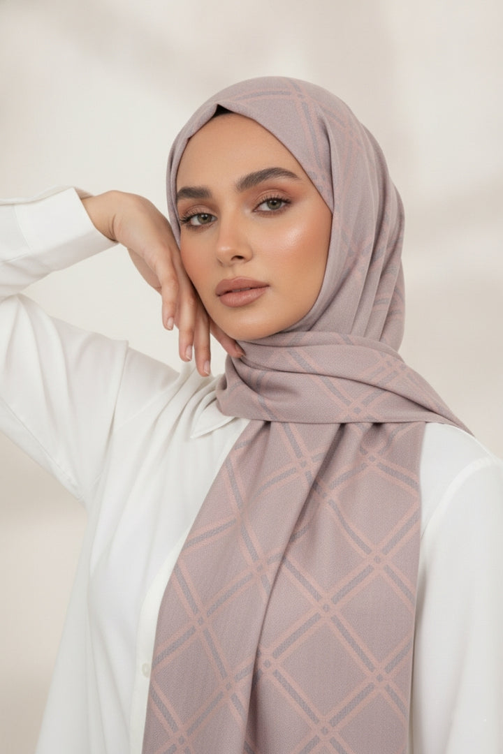 Grid Patterned Cashmere - Ash Pink