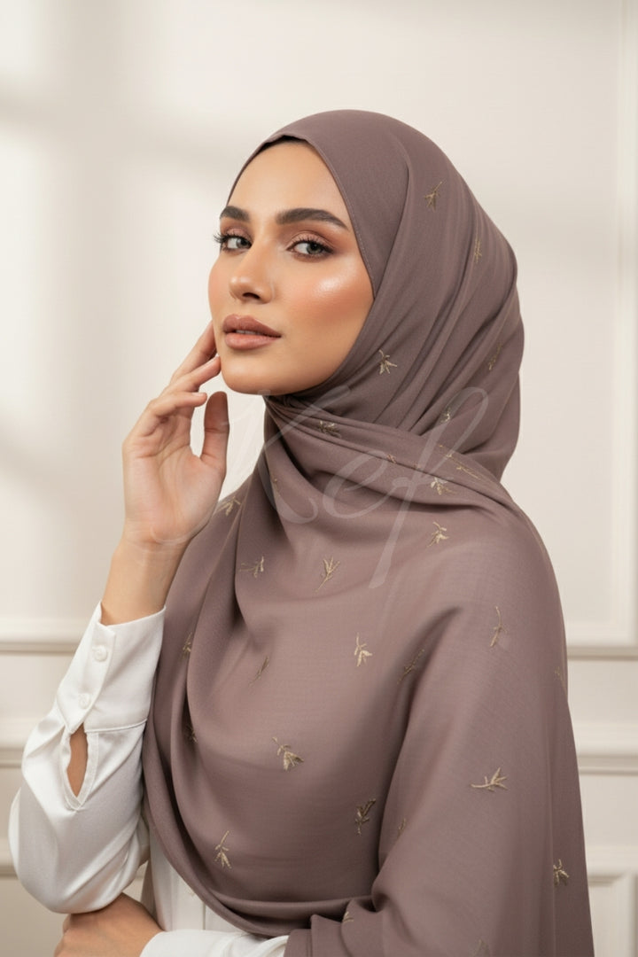 Grace Embroidery Lawn Hijab - Lavender