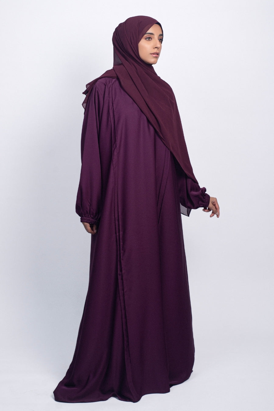 Plum Scrunch Sleeves Abaya