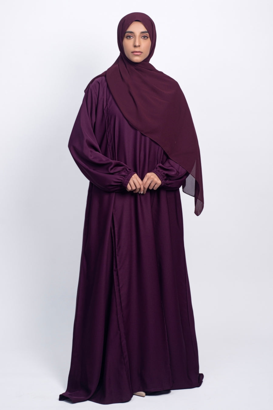 Plum Scrunch Sleeves Abaya