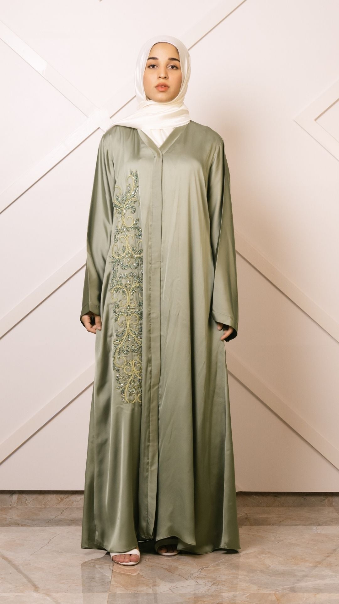 Fancy Olive Green Abaya