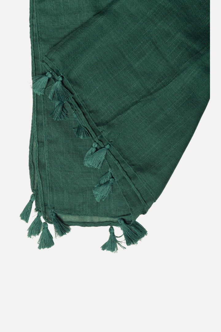 Plain Tassel Lawn Hijab - Dark Green