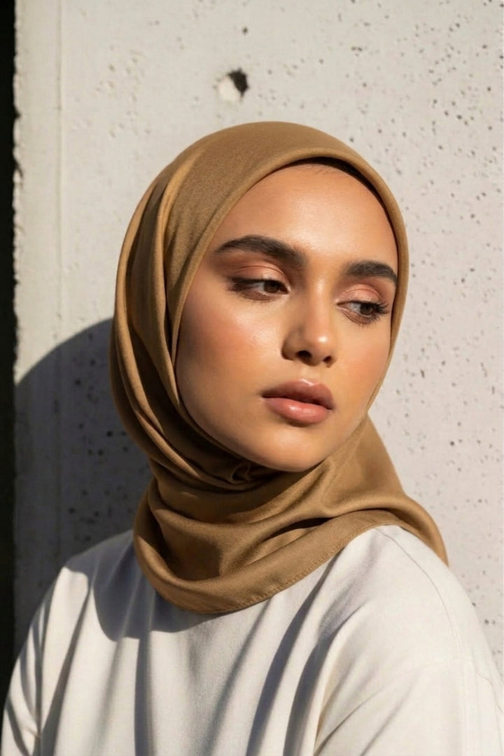 Plain Silk Hijab - Camel