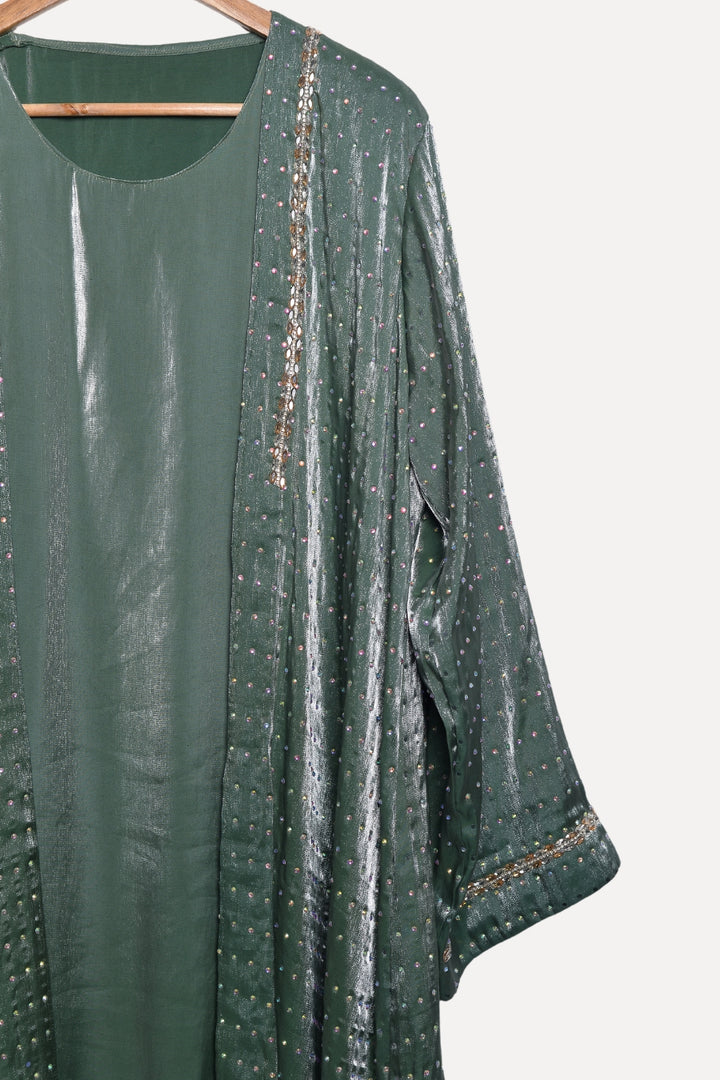 Fancy Dotted Green Abaya