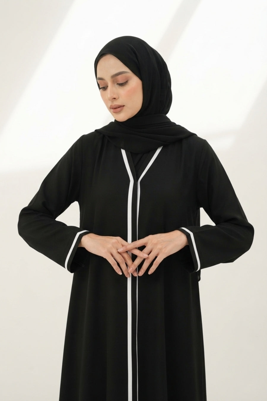 White Striped Black Abaya