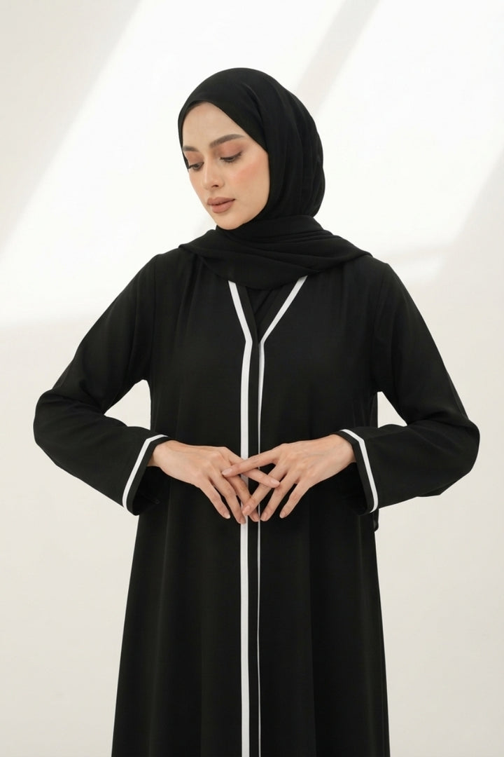 White Striped Black Abaya