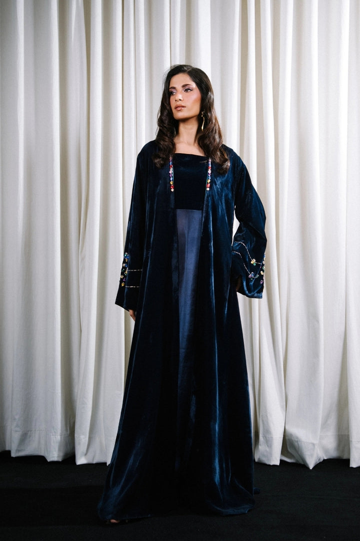 Crystal-Embellished Velvet Abaya Gown