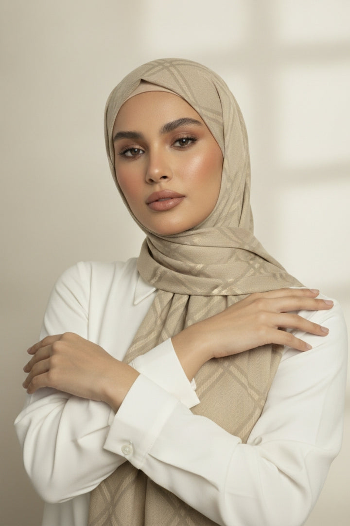 Grid Patterned Cashmere - Wheat