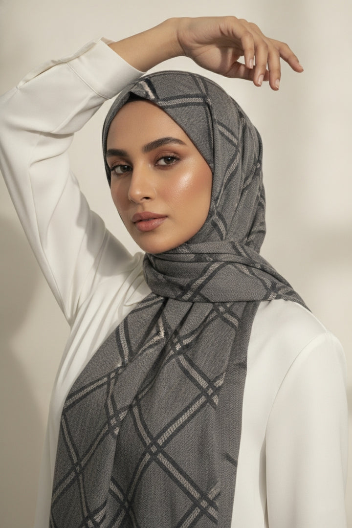 Grid Patterned Cashmere - Ash Black