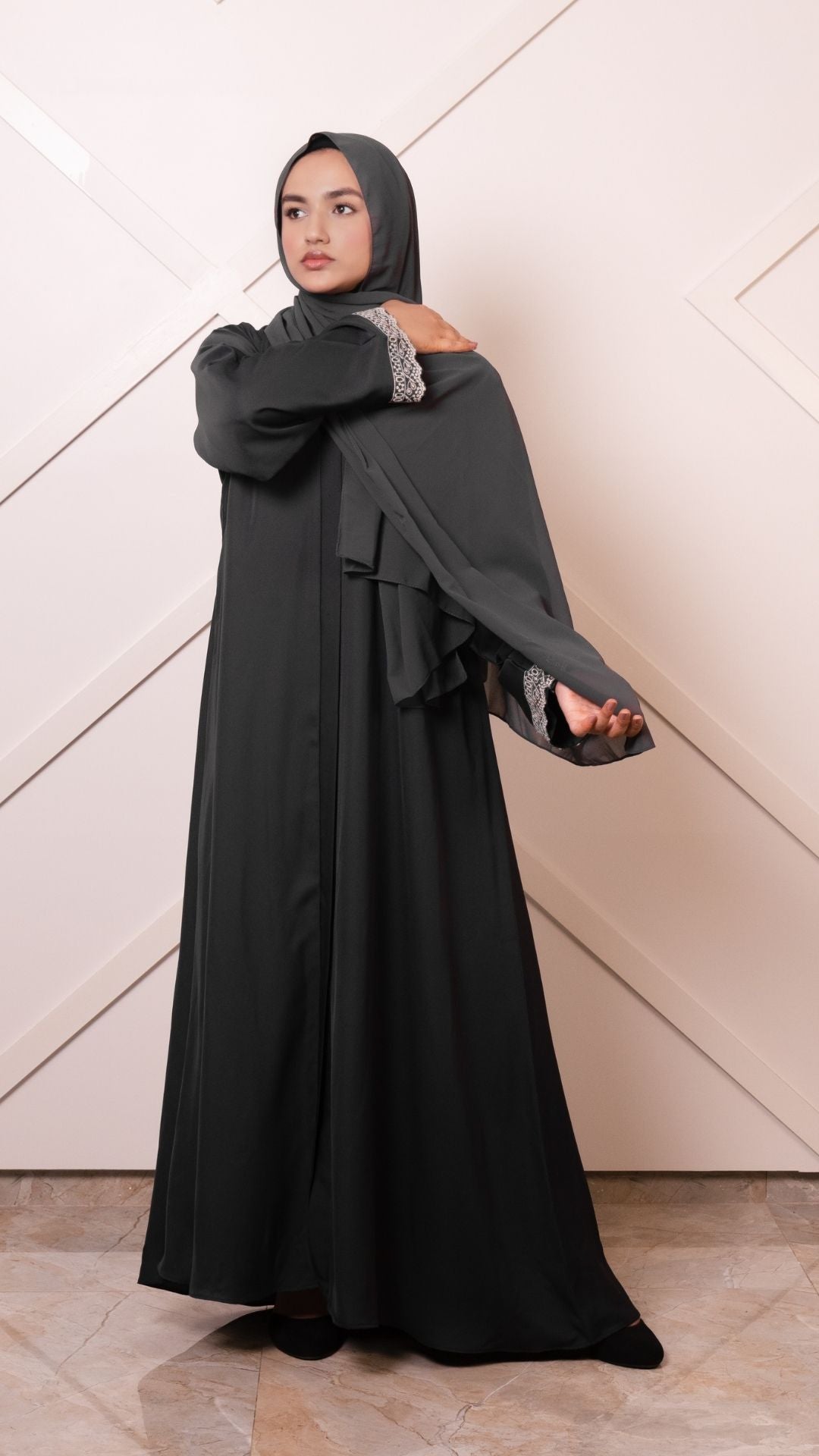 Charcoal Grey Lace Abaya